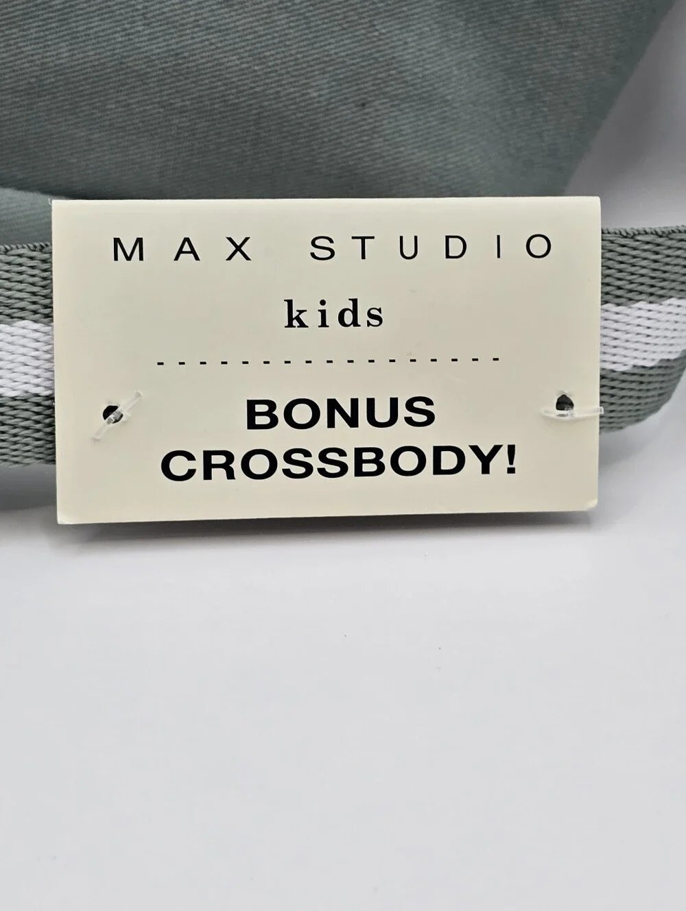 Max Studio Kids Sage Green Canvas Mini Tote with Striped Crossbody Strap